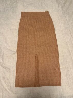 Free People skyline camel Ribbed Pencil Skirt with Front Slit